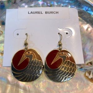Vintage Laurel Burch Nile birds cloisonné enamel earrings